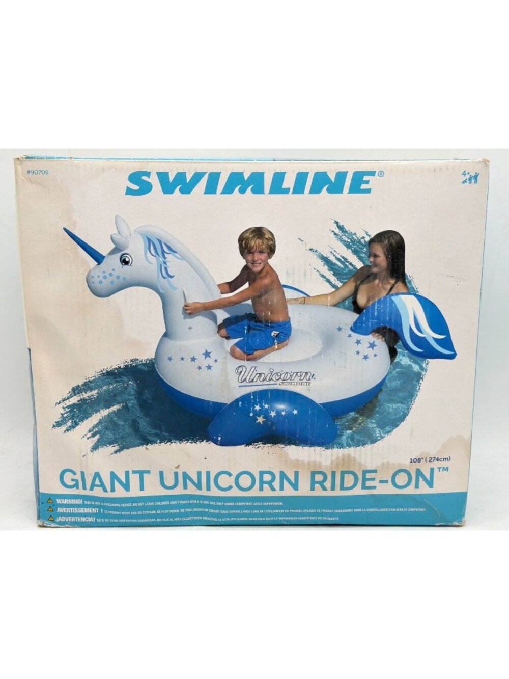 Giant Inflatable Unicorn Pool Ride-On By Swimline 108" Long Holds 2 People Durab